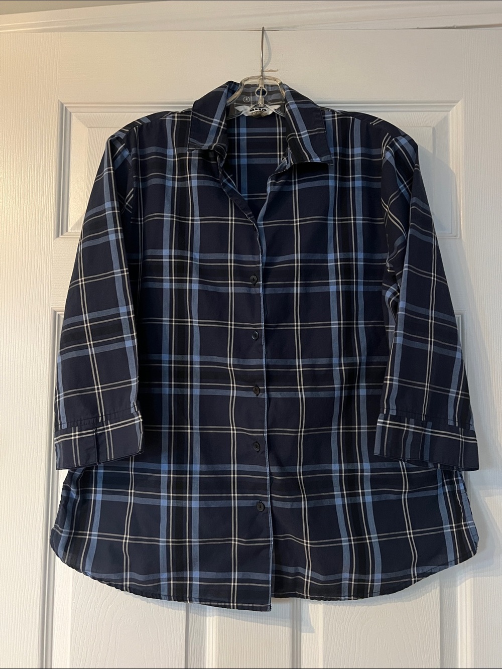 Alia Dark Navy and Light Blue Plaid Button-Down Shirt